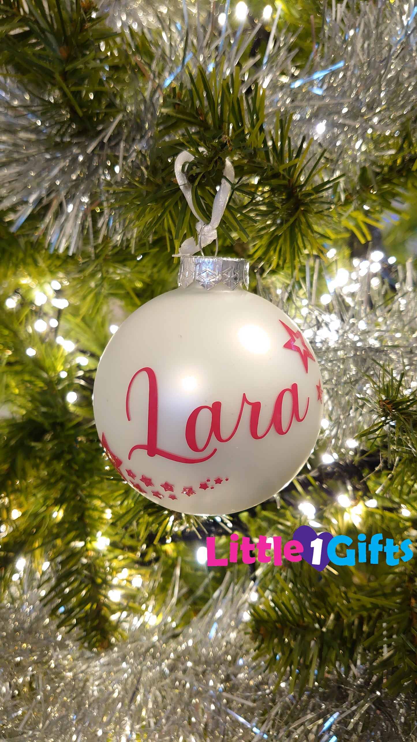 Kerstbal met naam (glas) wit