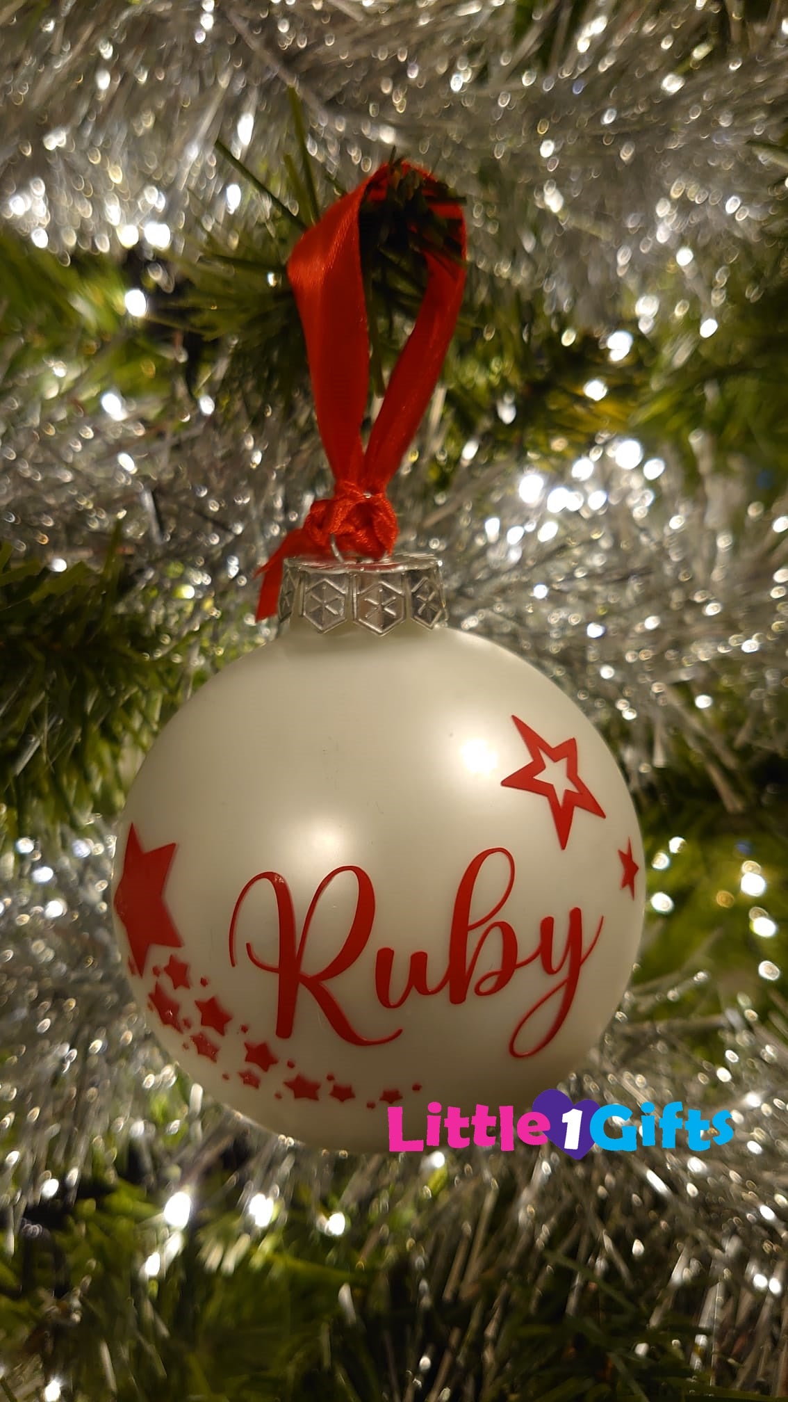 Kerstbal met naam (glas) wit