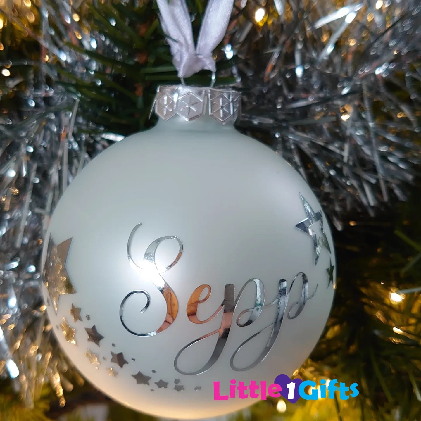 Kerstbal met naam (glas) wit