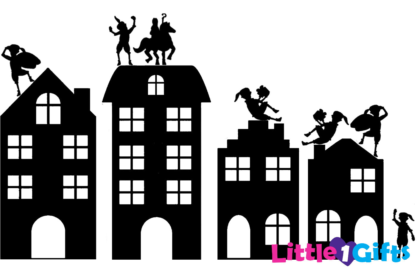 Raamsticker Sinterklaas, Pieten en huisjes
