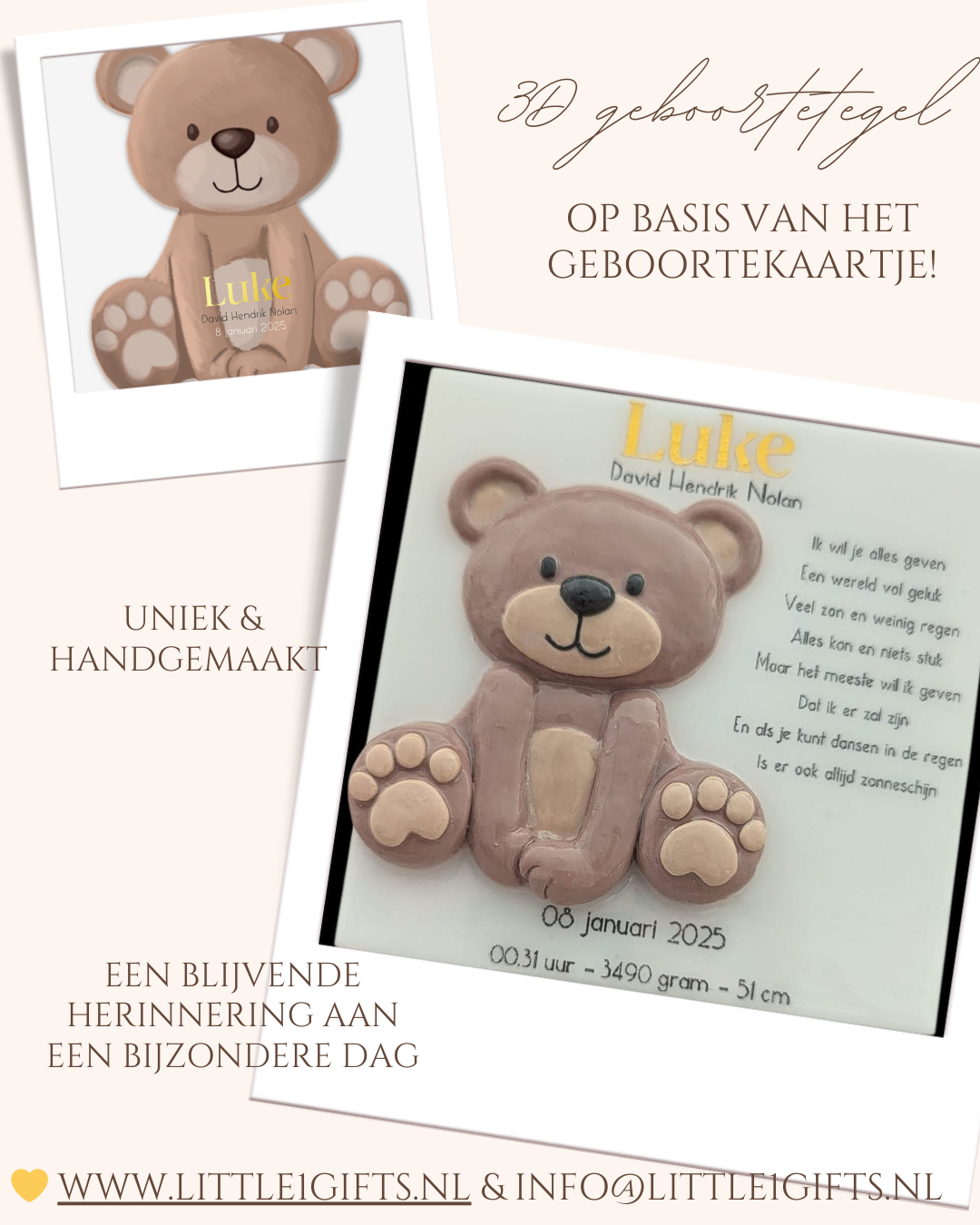 Een Uniek 3D Geboortetegeltje: Een Persoonlijk Cadeau op Basis van het Geboortekaartje