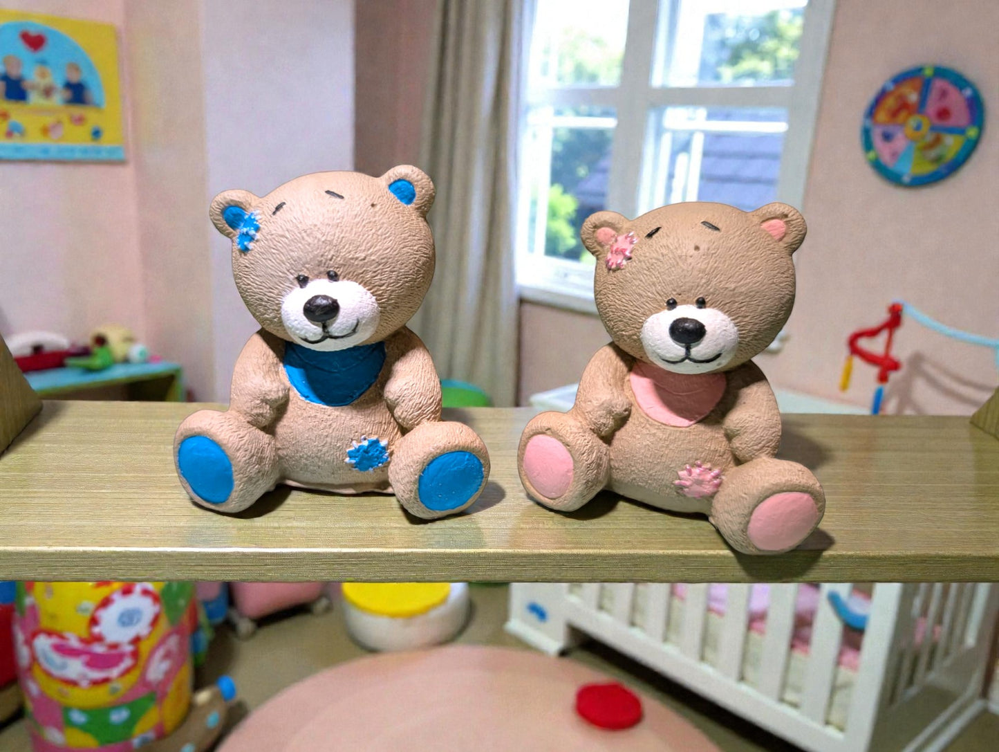 Handgemaakt Teddybeer Beeldje met Patches - 4.5 × 5.5 × 6 cm