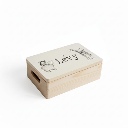 Handbeschilderde Houten Memorybox – Volledig in stijl van het Geboortekaartje