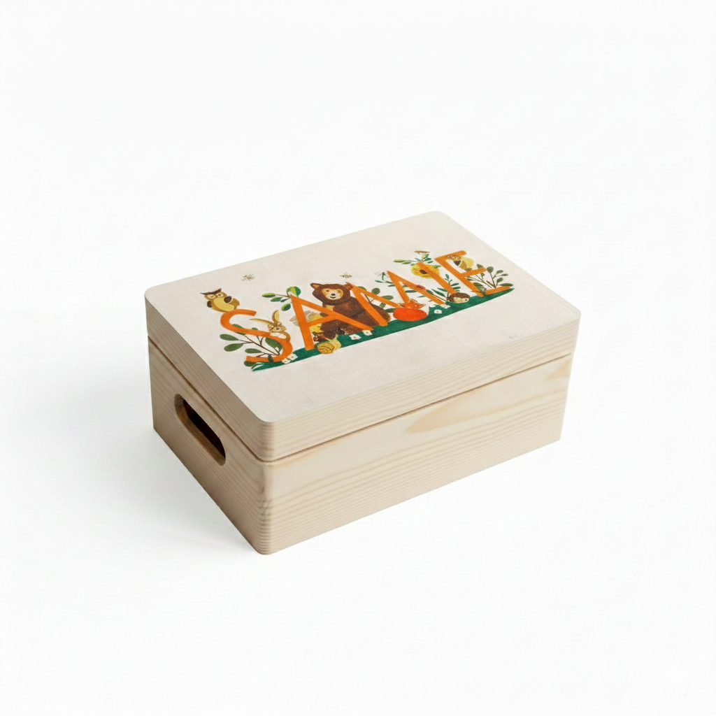 Handbeschilderde Houten Memorybox – Volledig in stijl van het Geboortekaartje