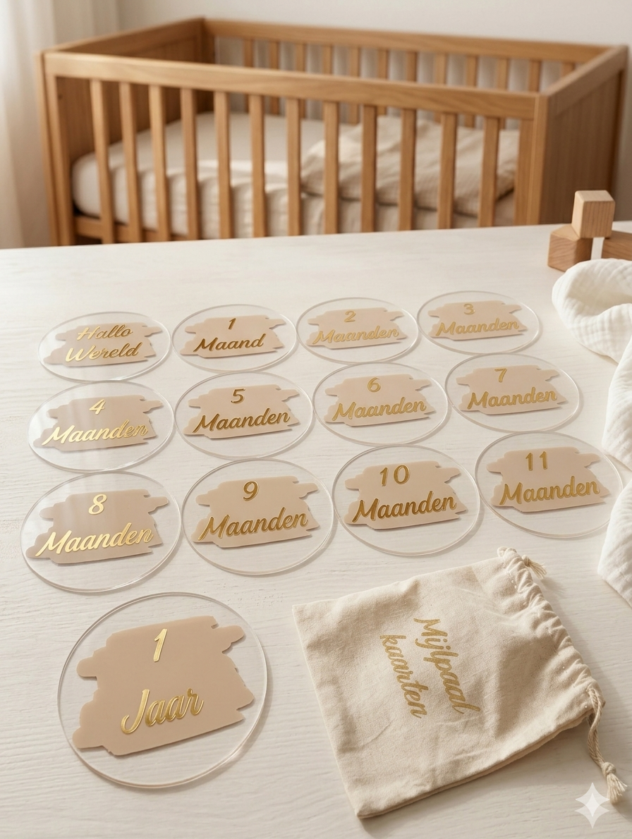 Luxe Acryl Mijlpaalkaarten Baby – 13-delige Set – 10cm – Uniek Kraamcadeau