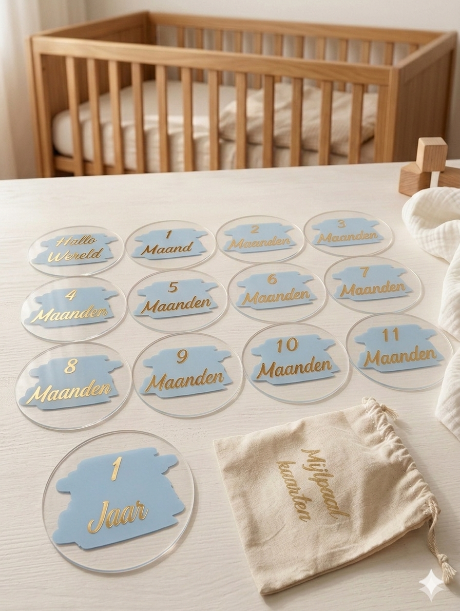 Luxe Acryl Mijlpaalkaarten Baby – 13-delige Set – 10cm – Uniek Kraamcadeau