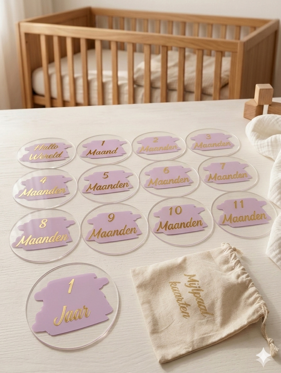 Luxe Acryl Mijlpaalkaarten Baby – 13-delige Set – 10cm – Uniek Kraamcadeau