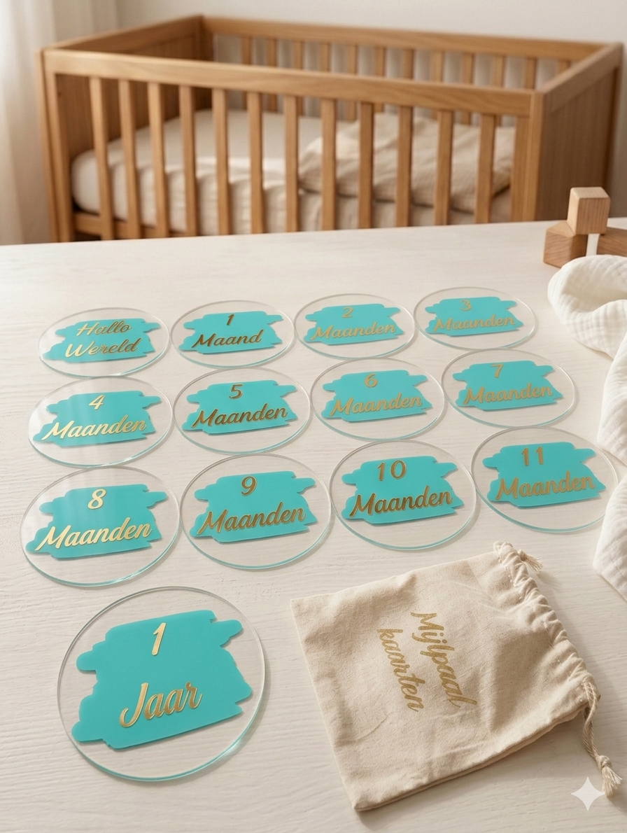 Luxe Acryl Mijlpaalkaarten Baby – 13-delige Set – 10cm – Uniek Kraamcadeau