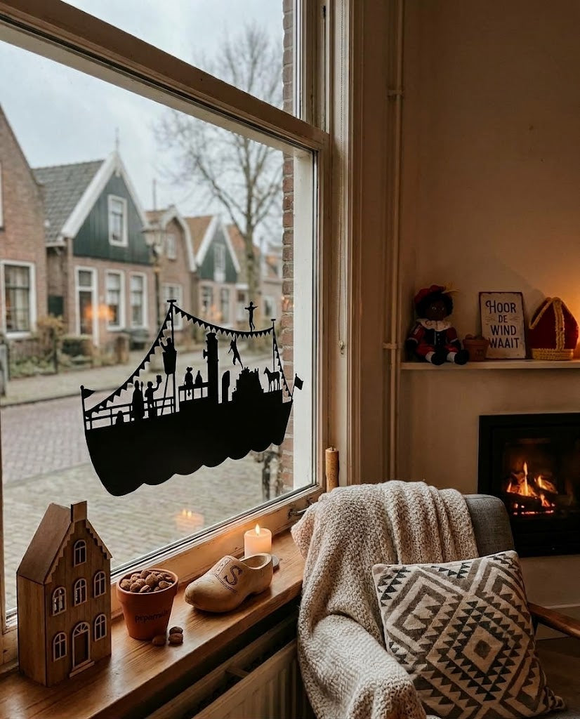 Herbruikbare Raamsticker Sinterklaas Stoomboot (Statisch Vinyl)