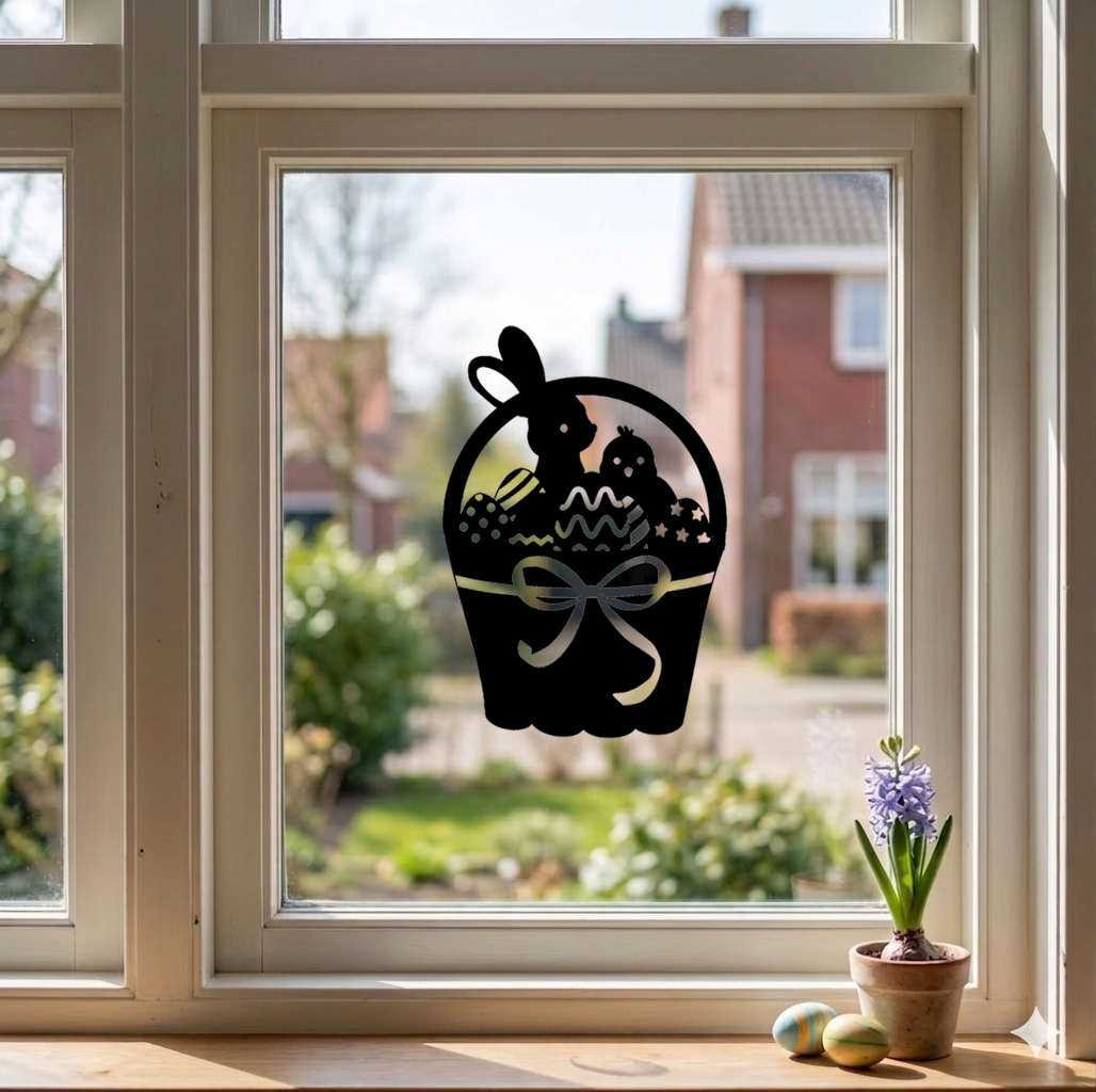 Raamsticker Pasen: Gevulde paasmand - Herbruikbaar & Statisch