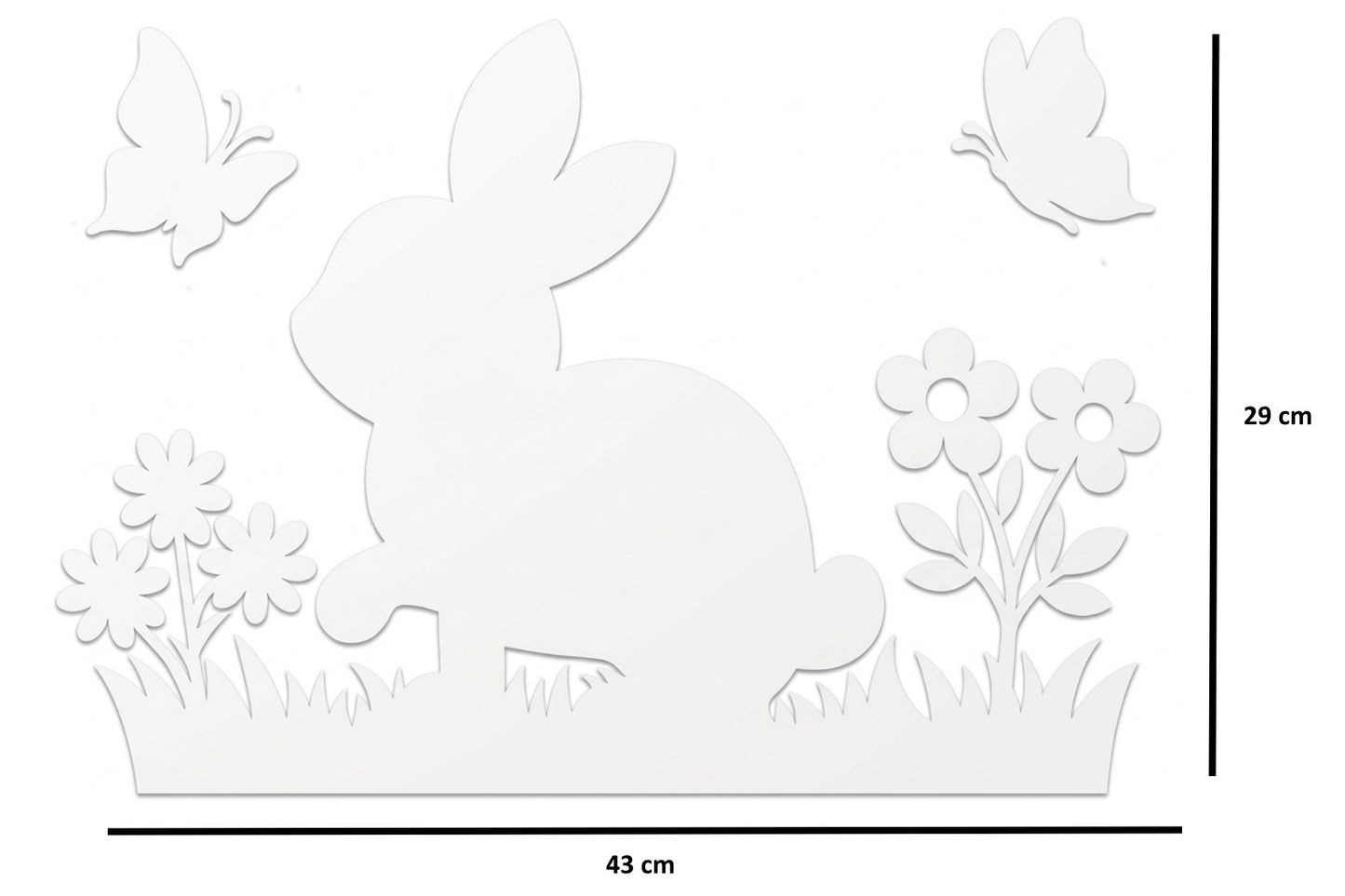 XL Raamsticker Pasen - Konijntje in het Gras met Bloemen & Vlinders - Herbruikbaar Statisch Vinyl