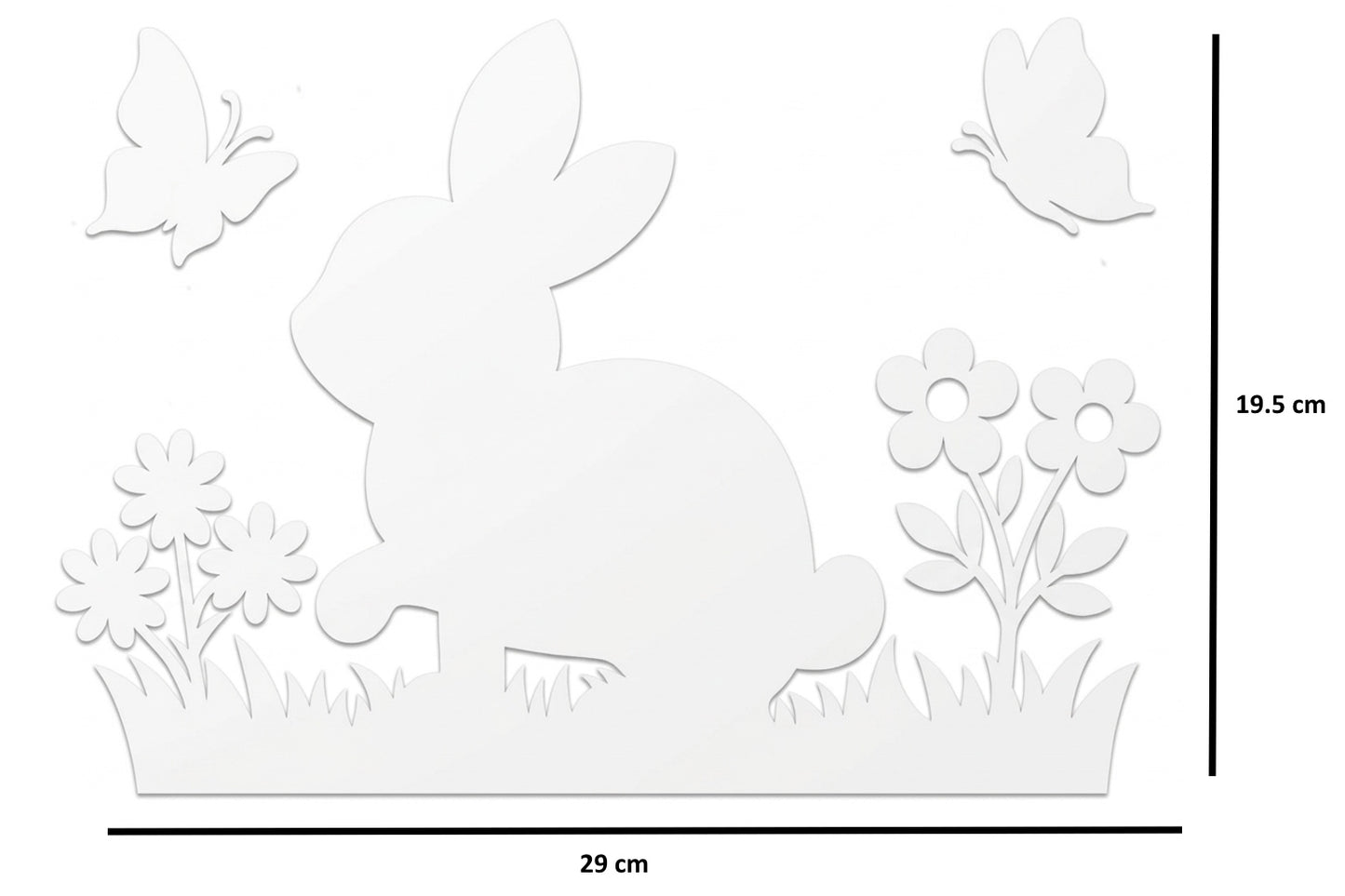 XL Raamsticker Pasen - Konijntje in het Gras met Bloemen & Vlinders - Herbruikbaar Statisch Vinyl