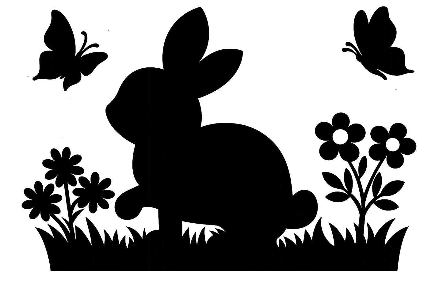 XL Raamsticker Pasen - Konijntje in het Gras met Bloemen & Vlinders - Herbruikbaar Statisch Vinyl