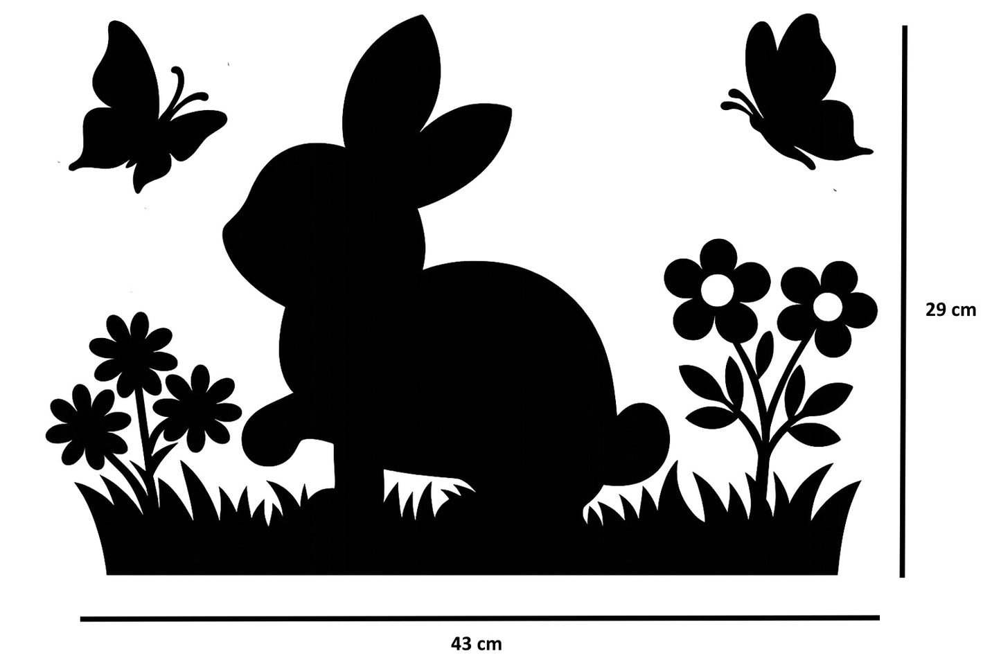 XL Raamsticker Pasen - Konijntje in het Gras met Bloemen & Vlinders - Herbruikbaar Statisch Vinyl