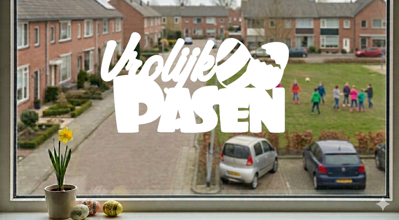 Raamsticker Vrolijk Pasen met Paaseieren - Herbruikbaar Statisch Vinyl