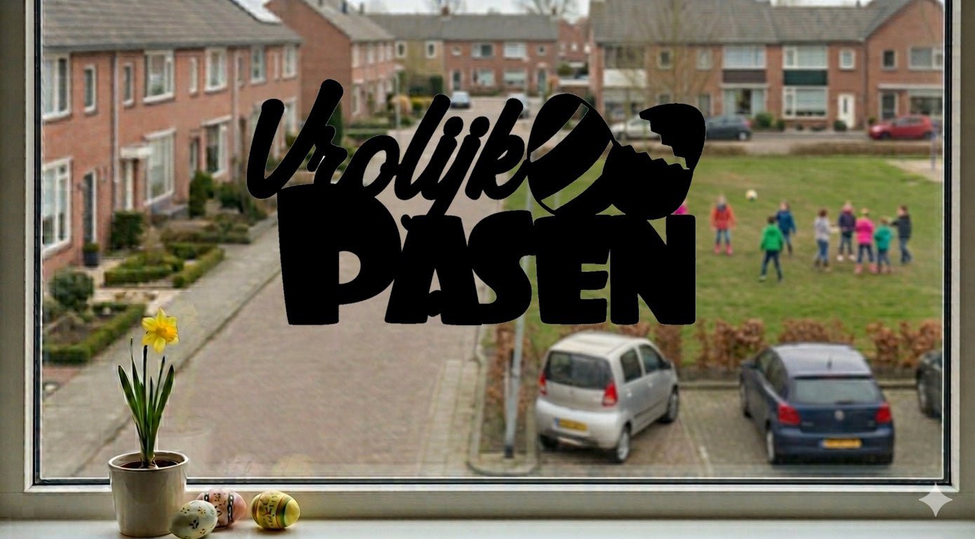 Raamsticker Vrolijk Pasen met Paaseieren - Herbruikbaar Statisch Vinyl