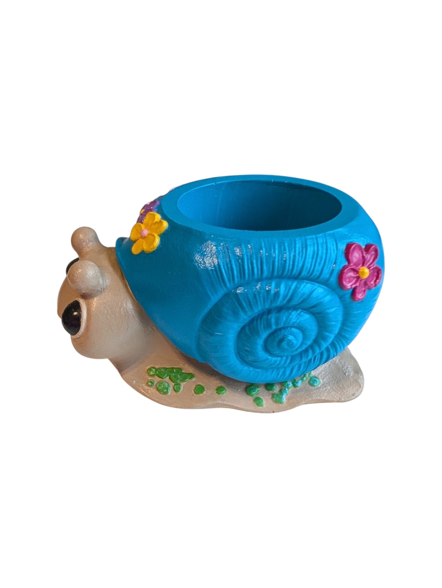 Handgemaakte Slak Bloempot - Unieke Bloempot voor vetplantjes met Vrolijke Bloemen - 10 cm