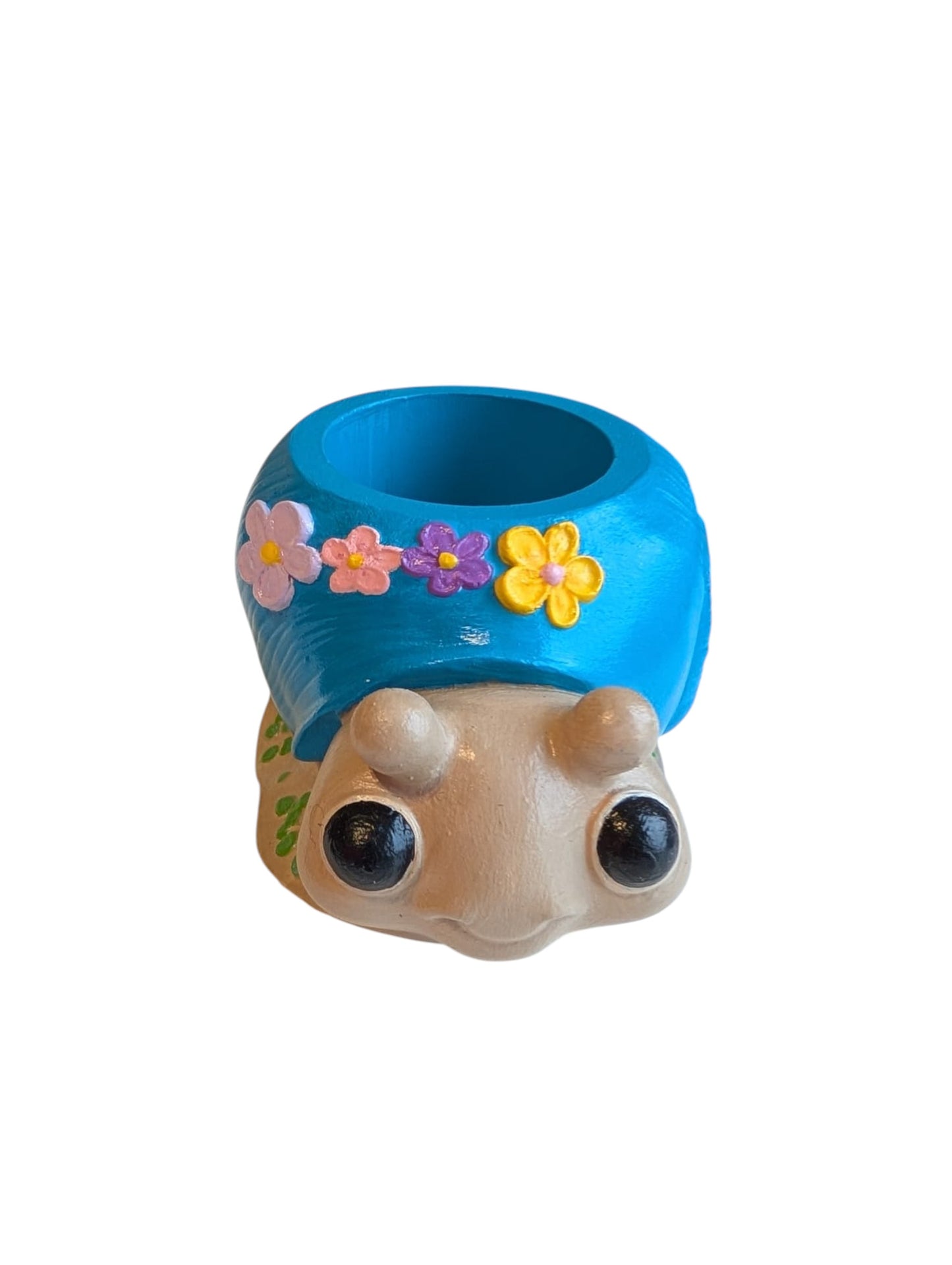 Handgemaakte Slak Bloempot - Unieke Bloempot voor vetplantjes met Vrolijke Bloemen - 10 cm