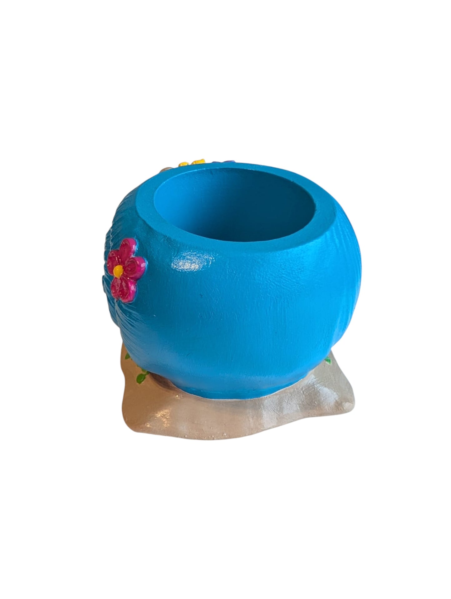 Handgemaakte Slak Bloempot - Unieke Bloempot voor vetplantjes met Vrolijke Bloemen - 10 cm