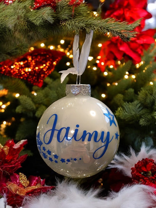 Kerstbal met naam (glas) wit