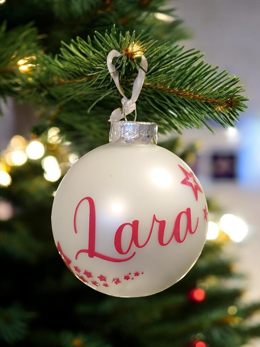 Kerstbal met naam (glas) wit