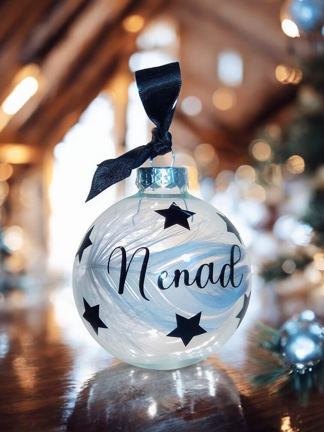 Kerstbal met naam, sterren.