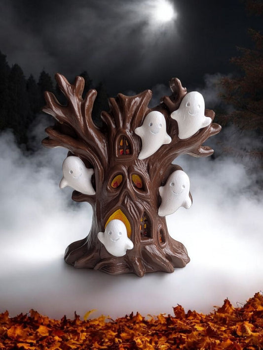 Handgemaakt griezel boom met spookjes – Halloween beeldje - Herfstdecoratie