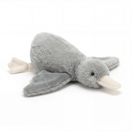 Zachte Knuffeleend Guusje (28 cm) – Grijs Brievenbuscadeau