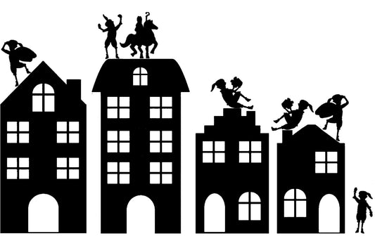 Raamsticker Sinterklaas, Pieten en huisjes