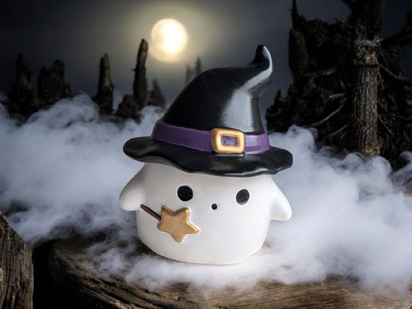 Handgemaakt spookje Potje met Heksenhoed – Magisch Bewaarpotje / Waxinelichthouder – Halloween Decoratie