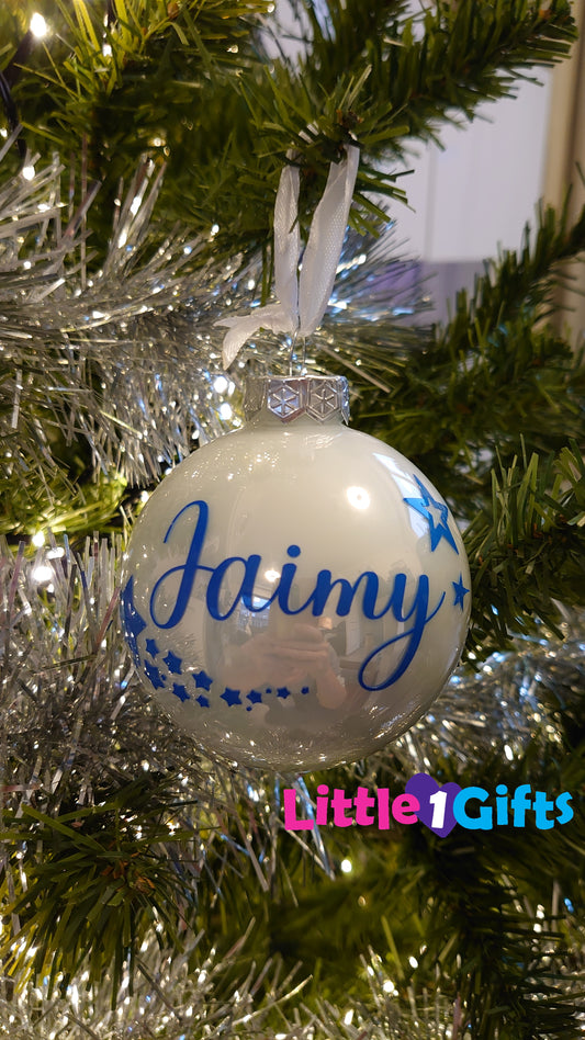 Kerstbal met naam (glas) wit