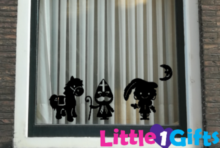 Raamsticker Sint, Piet, paard en maan